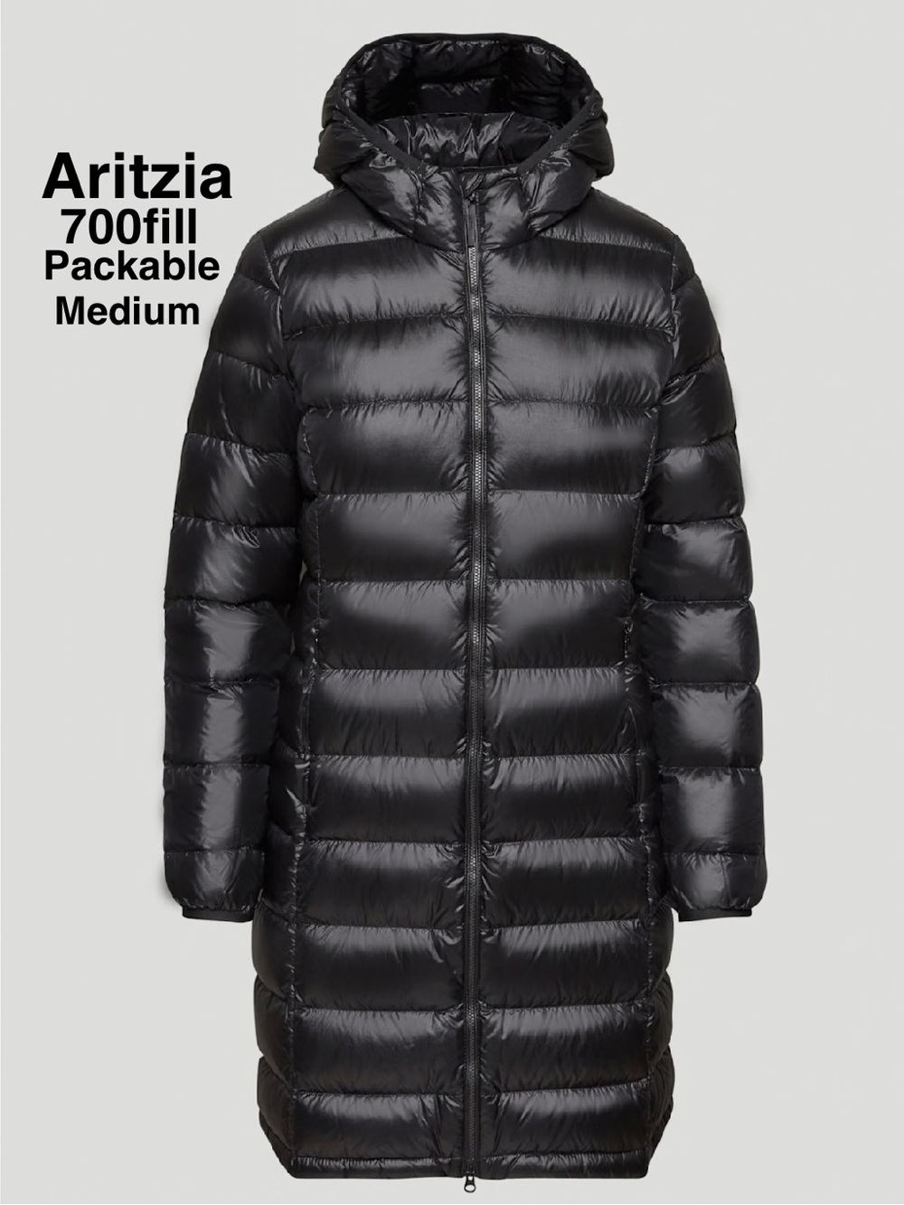 Aritzia TNA The Little Puff Long packable black Size M excellent condition โญ๏ธโญ๏ธ